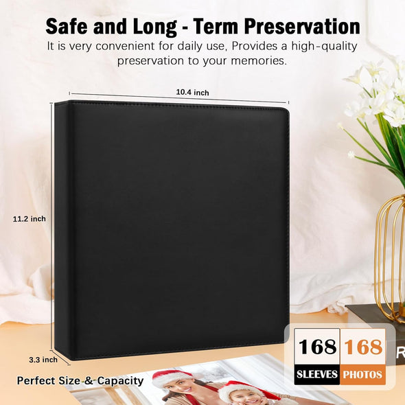 8X10 Photo Album 168 Pockets Holds 168 Photos, Large Capacity Leather Cover Family Wedding Baby Photo Book for 8 X 10 Pictures, Photo Album 8X10 with Black Inner Pages (Black)