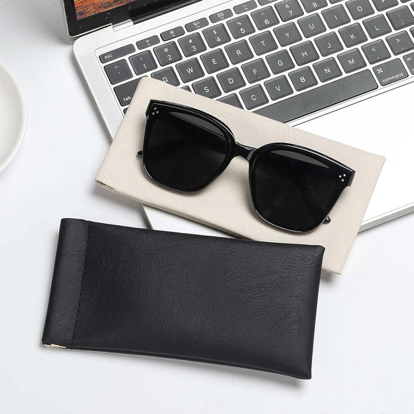 Sightor Sunglass Case, 2 Pcs Soft Eyeglass Cases for Women Portable Squeeze Top Leather Glasses Pouch