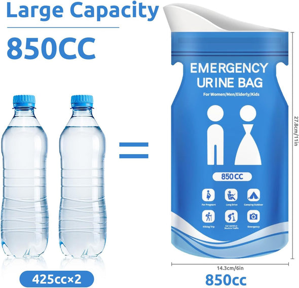 850Cc Disposable Urine Bag, 12 PCS Emergency Portable Urinal Bags for Men/Women, Unisex Pee and Vomit Bags for Travel, Camping, Long Trips, Pregnant Women, Kids