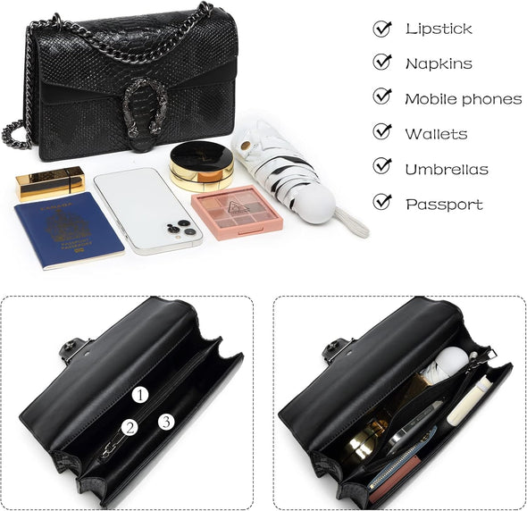 MYHOZEE Crossbody Bags for Women - Snake Printed Clutch Purses Leather Chain Shoulder Bags Evening Handbags