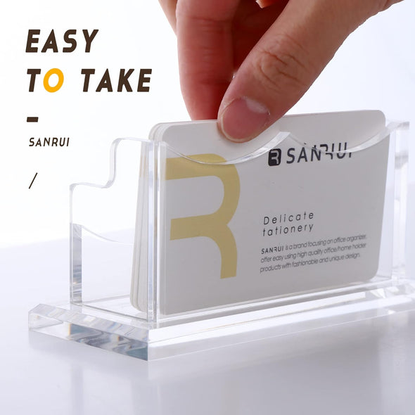 SANRUI Clear Horizontal Business Card Holder Stand for Desk, Acrylic Desktop Display Name Cards Holders Organizer Storage Rack,For Exhibition, Home , Office ,1 Tier 1 Pocket , 60 Card Capacity