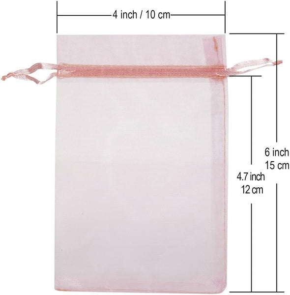 HRX Package 100Pcs Blush Pink Organza Gift Bags, 4 X 6 Inch Candy Mesh Drawstring Bags Jewelry Pouches for Christmas Wedding Baby Shower Party