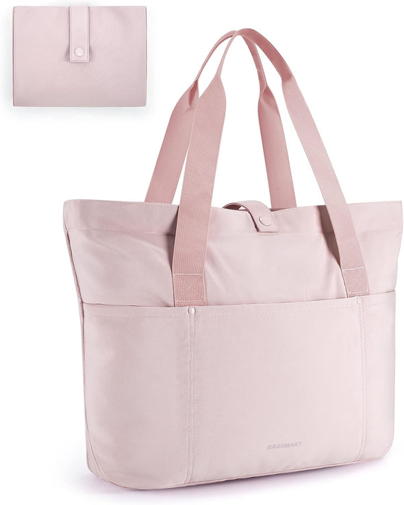 BAGSMART Tote Bag for Women, Foldable Tote Bag with Zipper Travel Large Shoulder Bag Handbag for Work-16.5''L X 6''Wx 14''H