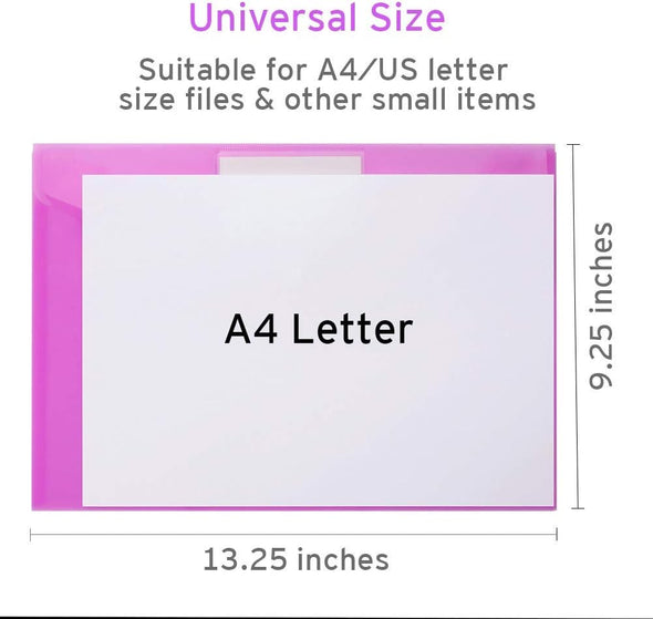 Sooez 12 Pack Folders Plastic Envelopes, Clear Plastic File Folder for Document, Letter A4 Size Poly File Envelopes with Label Pocket, Snap Button for Home Work Office Organizer, 5 Colors