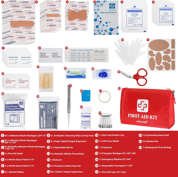 Small First Aid Kit, 150 Piece with Foil Blanket, Scissors First Aid Bag for Emergency, Home, Camping, Travel, Sports, Office, Outdoor, Car, School