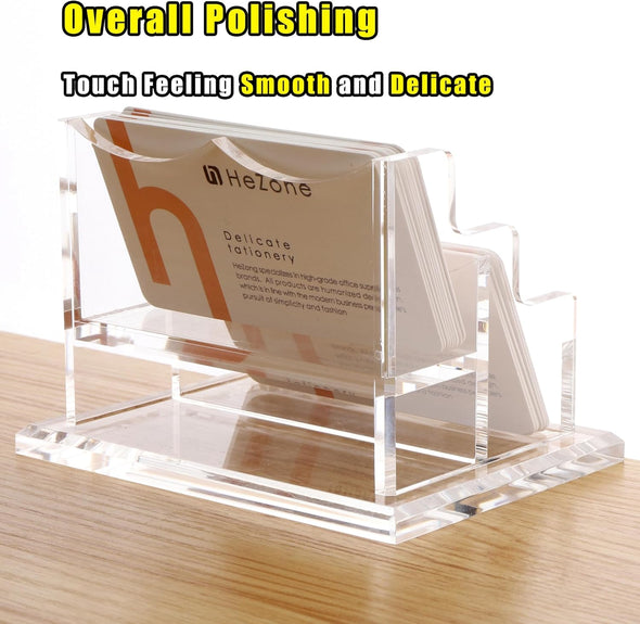 Business Card Holder for Desk 2 Tier 2 Slots, Clear Acrylic Business Card Display Stand for Women and Men, Organize 100 Cards-1 Pack (2 Slots-H)