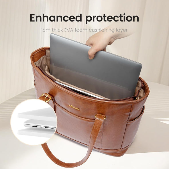 LOVEVOOK Laptop Tote Bag for Women,Vintage Leather Work Tote Bag for Women, 15.6 Inch Computer Briefcase Bag,Waterproof Teacher Business Office
