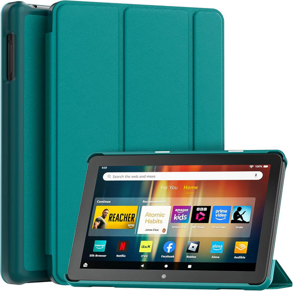 New Amazon Fire HD 8 Tablet Case (12Th/10Th Generation, 2024/2022/2020 Release), Lainergie Slim Light Smart Trifold Stand PU Lether Cover with Auto Wake/Sleep Incompatible with Alcatel TCL, Emerald