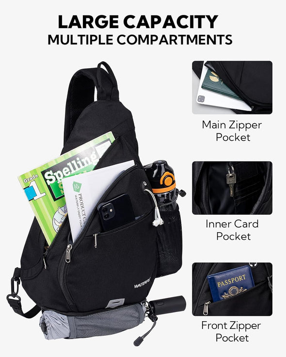 WATERFLY Sling Bag Crossbody Backpack: over Shoulder Daypack Casual Cross Chest Side Pack