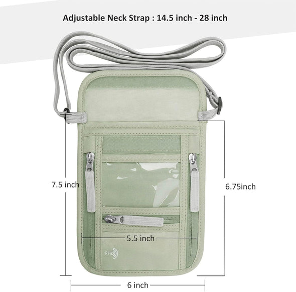 WALNEW Passport Holder Neck Pouch Travel Wallet for Women and Men, RFID Blocking Security Slim Traveling Wallet with around Neck Lanyard Strap