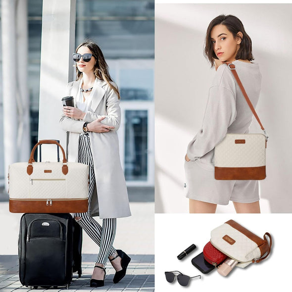 Weekender Bag for Women, Travel Duffel Bag Carry on Overnight Bag with Shoe Compartment Large Nylon Travel Weekend Tote Bag