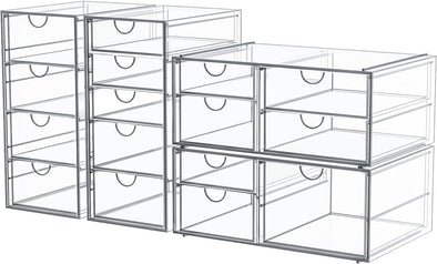 Makeup Organizer Storage with 16 Drawers, 4 Pcs Desktop Office Supplies, Desk Organizers, Clear Accessories, Dustproof Drawer and for Make Up, Jewelry, Pen, Stationary ZMSN1930