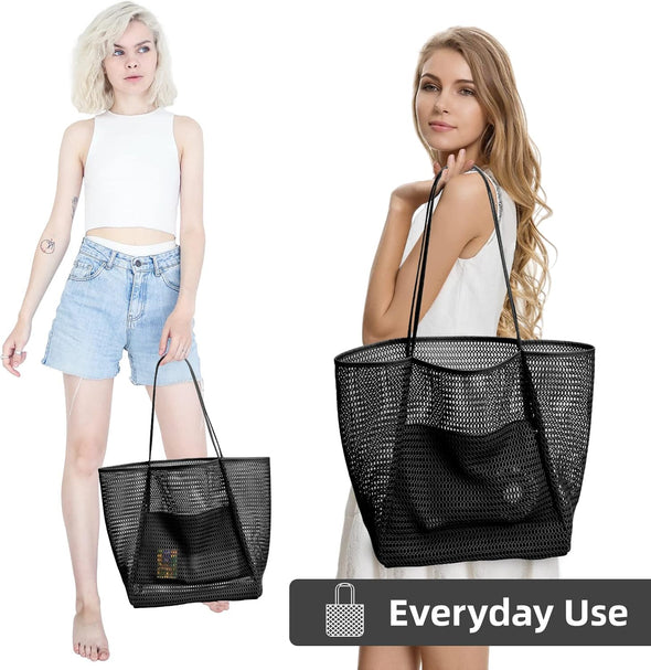 KALIDI Beachnylon Mesh Tote Bag, Casual Tote Bag Hobo Women Foldable MAX 23L Shoulder Bag for Beach Picnic Vacation