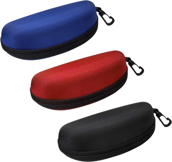 3 Pack Sunglasses Case, Eyeglasses Case for Men and Women, Portable Zipper Protect Case with Clip, Fit for Safety Glasses Safety Goggles 3D Glasses and Reading Glasses