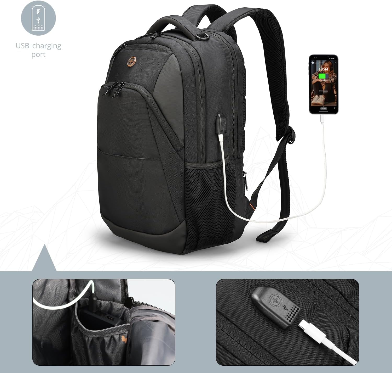Swissdigital Design Travel Laptop Backpack College Laptops Backpack with USB Charging Port for Men & Women Fits 15.6 Inch Notebo Swissdigital Design Travel Laptop Backpack College Laptops Backpack with USB Charging Port for Men & Women Fits 15.6 Inch Notebo