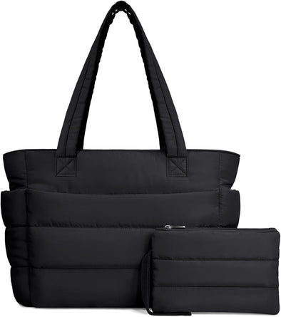 Topdesign Puffer Tote Bag for Women, Lightweight Puffy Handbag with Compartments, Quilted Shoulder Bag for Work, Travel, Gym
