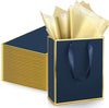 Yeaqee 24 Pack Metallic Paper Gift Bags with Handle and Tissue 9X7X3.1 Welcome Gift Thank You Bags for Wedding Father'S Day Bridal Shower Groomsmen Birthday Party(Navy Blue, Gold)
