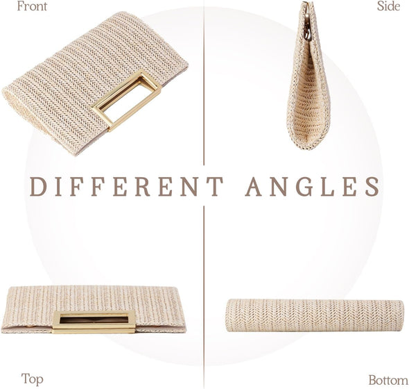 Top Handle Straw Clutch for Women Summer Clutch Straw Evening Bag Raffia Crossbody Purses Woven Beach Clutch