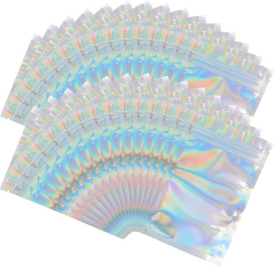 100 Pieces Mylar Holographic Resealable Bags - 4 X 6" Smell Proof Bags, Foil Pouch for Party Favor Food Storage (Holographic Color, 4 X 6 Inch)