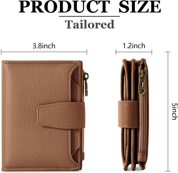 Small Wallet Women RFID Blocking Soft Leather Bifold Compact Card Holder Wallet for Women with Zipper Coin Pocket 4 ID Window