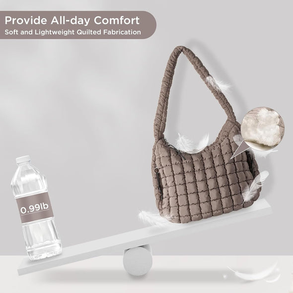 Puffer Tote Bag for Women Large Quilted Tote Bag Quilted Carryall Bag Soft Puffy Crossbody Bag Hobo Handbags Puff Purse