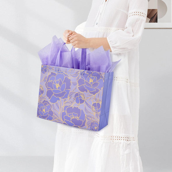 YANGTE 2 Pack 13" Large Beautiful Gift Bags Set with Greeting Card and Tissue Paper, Reusable Non-Woven Gift Wrap Bags with Handle for Presents of Any Birthday, Weddings, Mothers Day & Special Moments