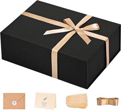 LIFELUM Gift Box 13.5''X10''X4'' Large Black Gifts Boxes with Magnetic Lids Luxury Gift Box for Groomsman Proposal Gifts Contains Card, Ribbon, Filler Birthday Gift Packing