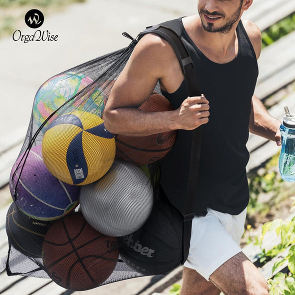 Orgawise Heavy Duty Mesh Ball Bag,Basketball Bag for Balls,Ball Bags Mesh for Soccer/Volleyball/Football (School/Home/Park/Garage/Beach)