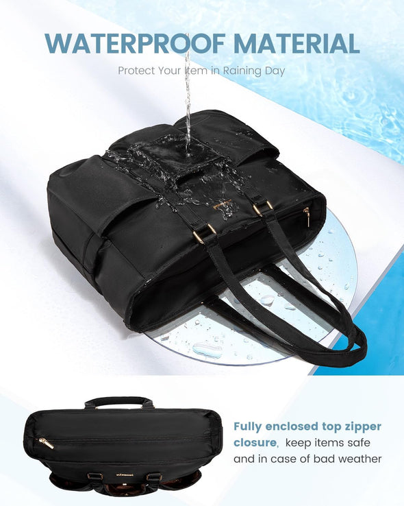 LOVEVOOK Laptop Tote Bag for Women Work, Teacher Tote Bag Nurse Bag with Large Cup Holder, Utility Professional Computer Bag for Work/Travel/College/Daily, Large Purse Handbag with Multi Pockets