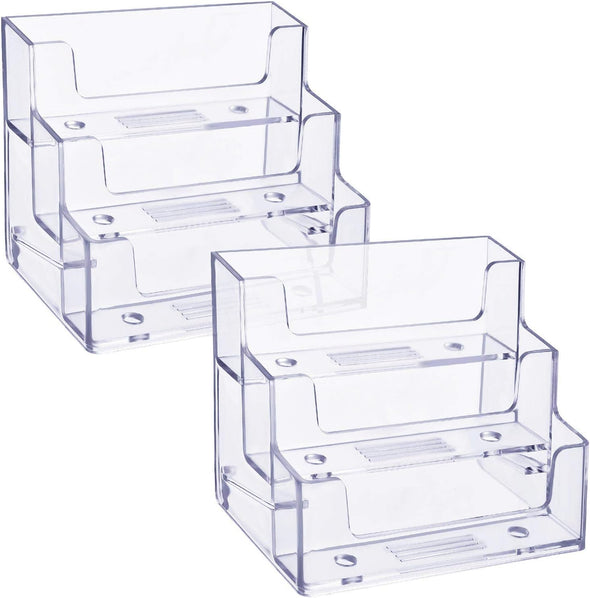 Tecunite 2 Pieces Business Card Holder 3 Tiers Acrylic Stand Organizer Clear Card Holder Display for Office, 180 Cards Capacity