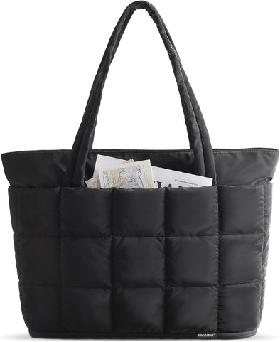 BAGSMART Expandable Tote Bag for Women, Zipper Puffer Work Tote with Water-Resistant Quilted, Nurse and Carry-On Travel Bag