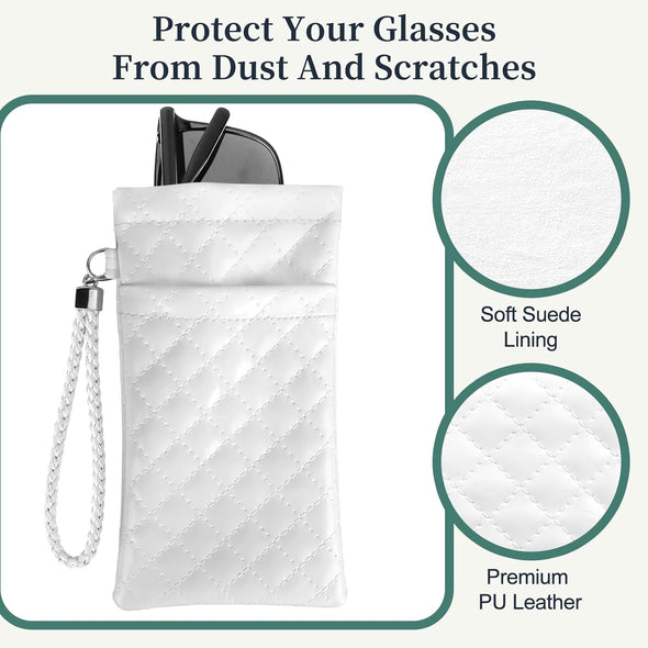 Raylove Double Eyeglass Case Glasses Case Soft with Carrying Strap Leather Eyeglasses Pouch Sunglasses Case for Women Men