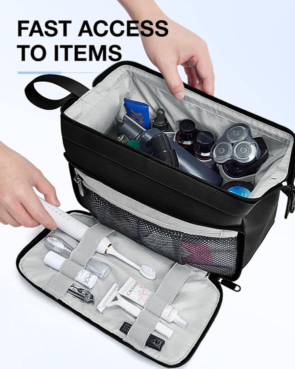 BAGSMART Toiletry Bag for Men, Wide Opening Dopp Kit Water Resistant Shaving Hygiene Organizer for Bathroom, Travel Essentials, Black