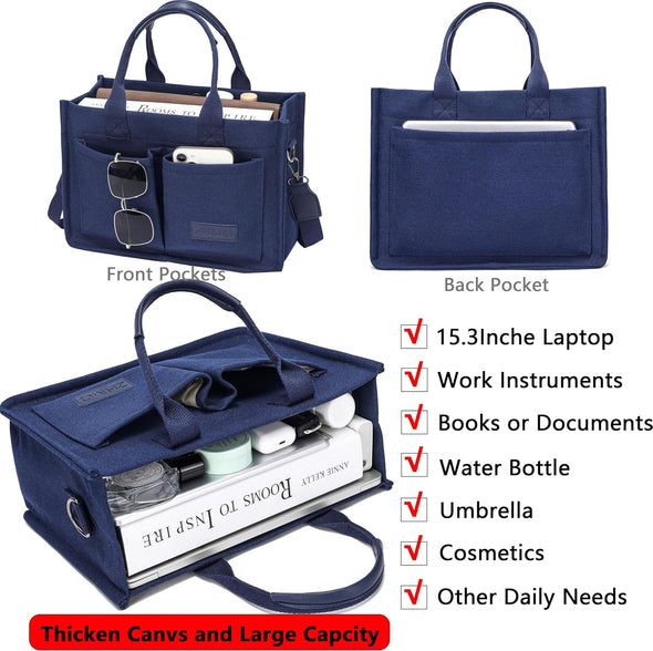 Tote Bag for Women with Compartments,Large Canvas Tote Women'S Purse Crossbody Bags Work Laptop Book Bag Satchels Handbags