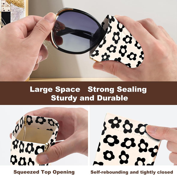 2Pcs Sunglass Eyeglass Glasses Case Soft PU Leather with Cleaning Cloth Cute Glasses Pouch Bag for Men Women Girs