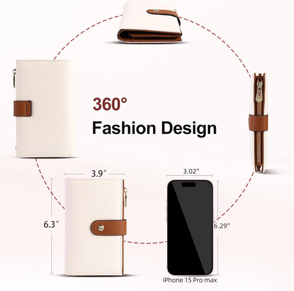 Women'S Wallets RFID Blocking Leather Trifold Clutch Wallet Credit Card Holder Ladies Travel Wallet Purse with Pen Holder