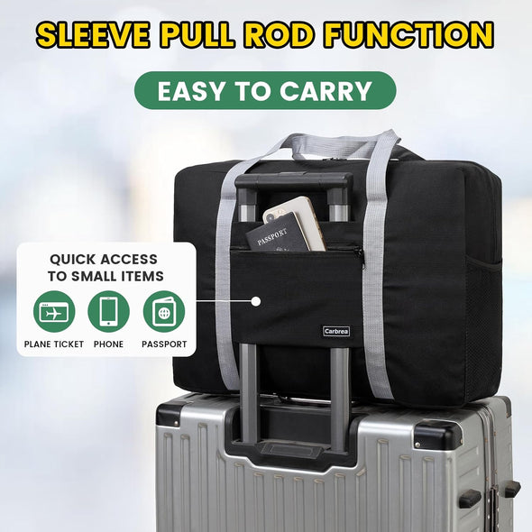 Personal Item Bag for Airlines - Foldable Travel Bag 18X14X8 Small Duffle Bag for Spirit Frontier Weekender Overnight - Black