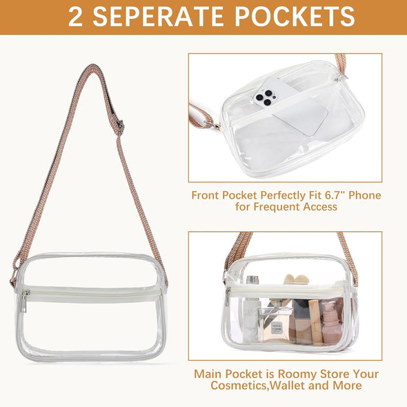 BOSTANTEN Clear Bag for Women Stadium Approved Clear Bags Small Crossbody Purse Trendy for Concerts Sports Events