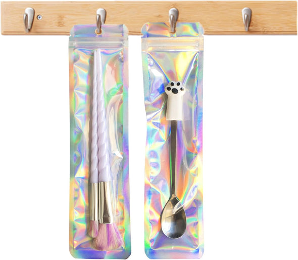 100Pcs Holographic Packaging Bags Resealable Smell Proof Bags Pen Packaging for Bead Pens Small Business 2.4X9 Inch Party Favor Food Storage