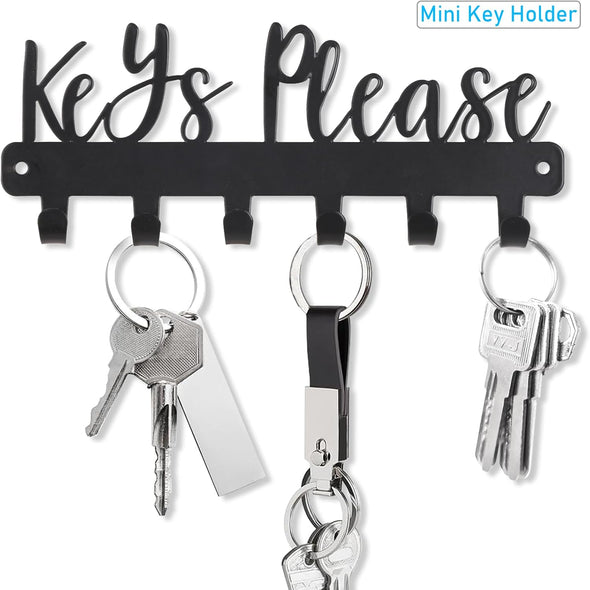 Mini Keys Please Holder on Wall,Small Key Holder Wall Mounted,Black Metal Decorative Key Rack Hooks for Garage,Mudroom,Hallway,Entryway,Front Door,Office(Mini Size:7.28 X 2.95 Inch)