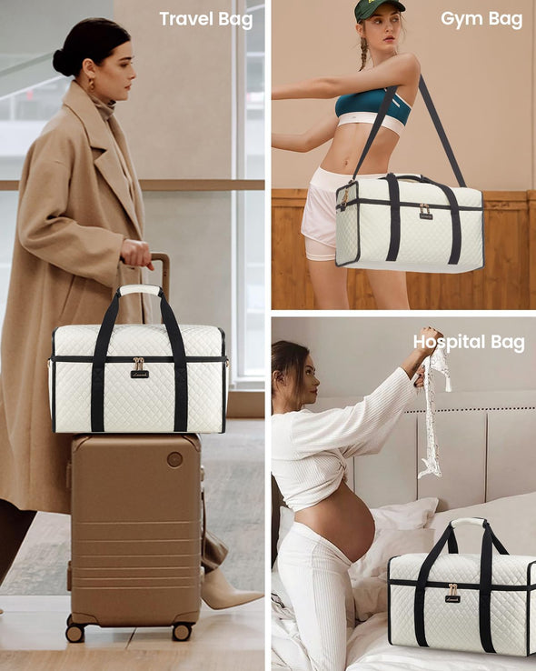 LOVEVOOK Travel Duffle Bag, Weekender Bags for Women, Carry on Duffel Bags for Airplanes, Overnight Bag with Toiletry Bag, Hospital Bag for Labor and Delivery, Yoga Gym Bag with Wet Pocket, 3Pcs Set