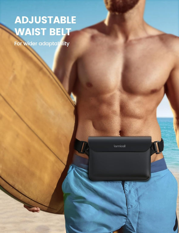 Lamicall Waterproof Fanny Pack - [2Pack] [Easy Handling] Dry Bags Waterproof Pouch with Elastic Waist Strap for Swimming, Beach, Kayaking, Cruise Ship Essentials, 8.7” for Iphone 16 15 14 13 Pro Max