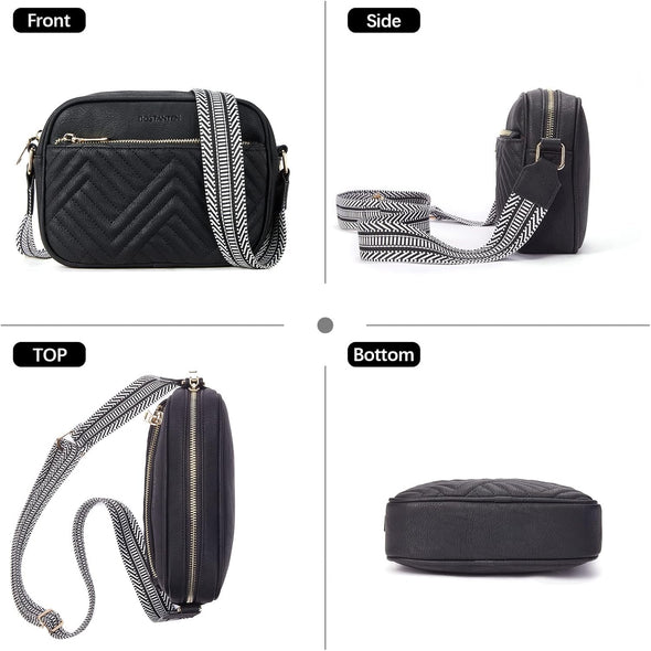 BOSTANTEN Quilted Crossbody Bags for Women Vegan Leather Purses Small Shoulder Handbags with Wide Strap