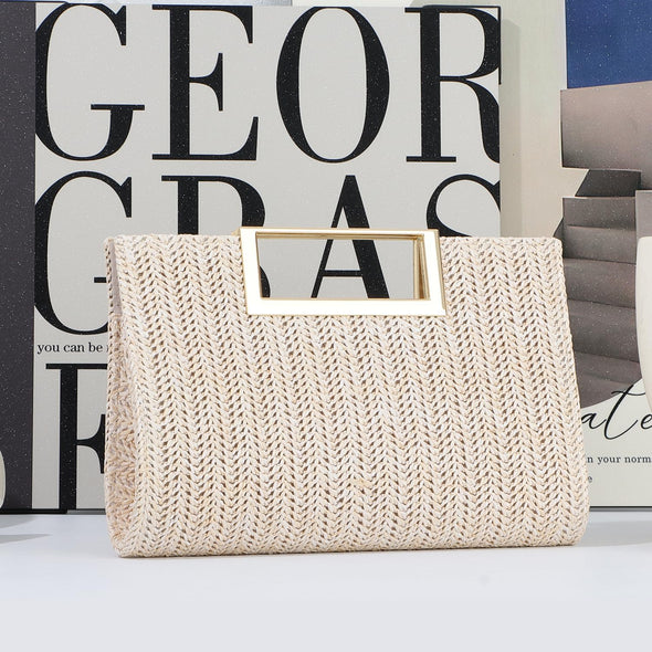 Top Handle Straw Clutch for Women Summer Clutch Straw Evening Bag Raffia Crossbody Purses Woven Beach Clutch
