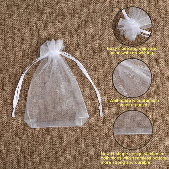 Hopttreely 100PCS Premium Sheer Organza Bags, White Wedding Favor Bags, 4X4.72 Jewelry Gift Bags for Party, Jewelry, Christmas, Festival, Bathroom Soaps, Makeup Organza, Wrapping Supplie