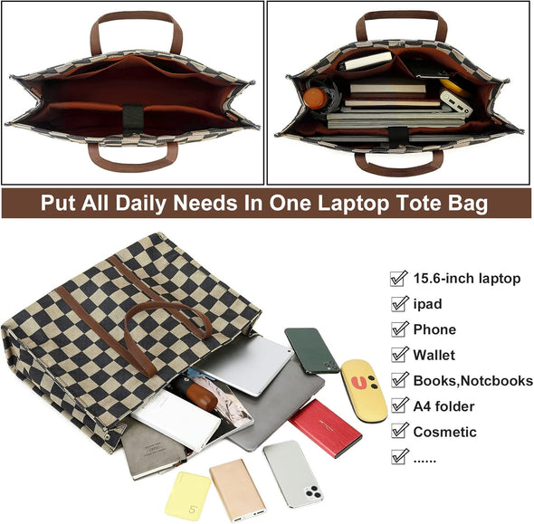 Laptop Tote Bag for Women Work 15.6 Inch Canvas Shoulder Bags Computer Messenger Purse Teacher Handbag Office Briefcase