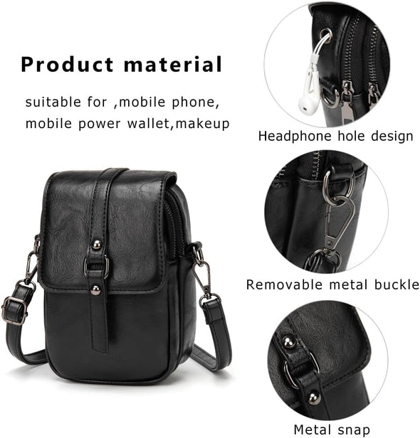 Myfriday Vintage Crossbody Phone Bag for Women, Small Leather Shoulder Purse and Handbag with Tassel&Rivet Decoration