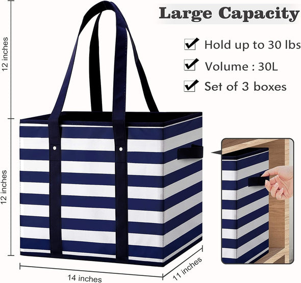 WISELIFE 3 Pack Reusable Grocery Bags Large Water Resistant Grocery Collapsible Heavy Duty Tote Bags for Shopping Picnic