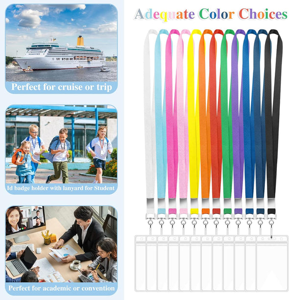 12 Pack Cruise Lanyard with ID Card Holder, Durable Lanyard with Waterproof ID Badge Holder Cruise Lanyards for ID Badges Ship Cards Carnival Sail Keys (12 Colors)