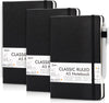 Feela 3 Pack Notebooks Journals Bulk with 3 Black Pens, A5 Hardcover Notebook Classic Ruled Lined Journal Set with Pen Holder for Work Business Journaling Note Taking, 120 GSM, 5.1”X8.3”, Black